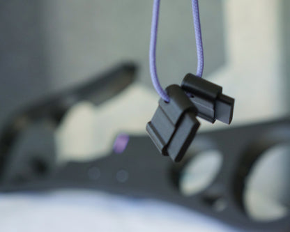 Epoch Key release key on lavender paracord lanyard, close-up